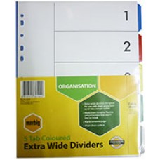 Marbig XWide Color Dividers A4 5 Tab EA