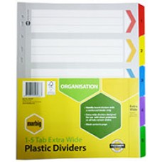 Marbig XWide Board Reinforced Dividers A4 5 Tab EA