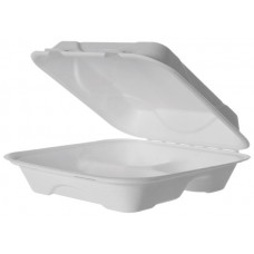Detpack 3 Comp Sugarcane Clamshell White 9x9x3inch CT 200