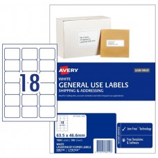 23163 Avery Labels A4 L7161GU 18 Labels per sheet PK 100