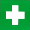 First Aid Sticker Green w White Cross 150x150mm EA