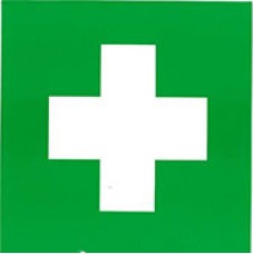 First Aid Sticker Green w White Cross 150x150mm EA