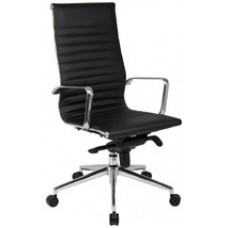 YSD Office Chair Milan High Back Leather BLK Chrome Base EA