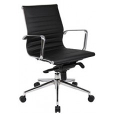 YSD Office Chair Milan Med Back Leather BLK Chrome Base EA
