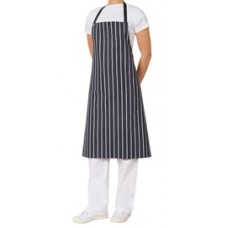 Chefs Bib Apron Woven Navy & White Stripe Semi Circle Pocket (EA)
