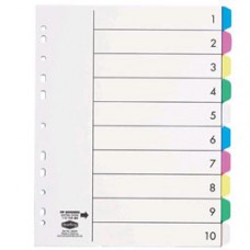 Marbig Divider A4 10 Tab PP Multi Colour Xtra Wide (EA)