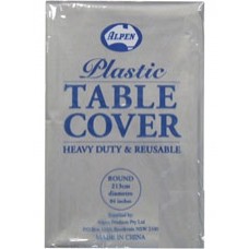 Table Cover Round Plastic Silver 213cm (EA)