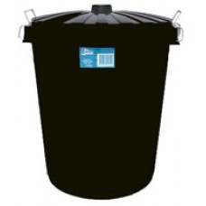 Plastic Garbage Bin w Lid 55L Black (EA)