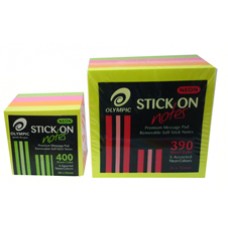 141287 Stick on Notes 50x50mm Neon Cube 4 Cols 400 sht EA