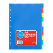 Tudor Divider PP A4 Plain Multi Colour 10 Tab  (EA)