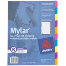 Mylar Rip Proof Tab Dividers A4 Rewritable Tabs (PK 10)