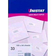 Avery Unistat Laser Inkjet Copier Labels 70x25mm 33L/S (PK 100)